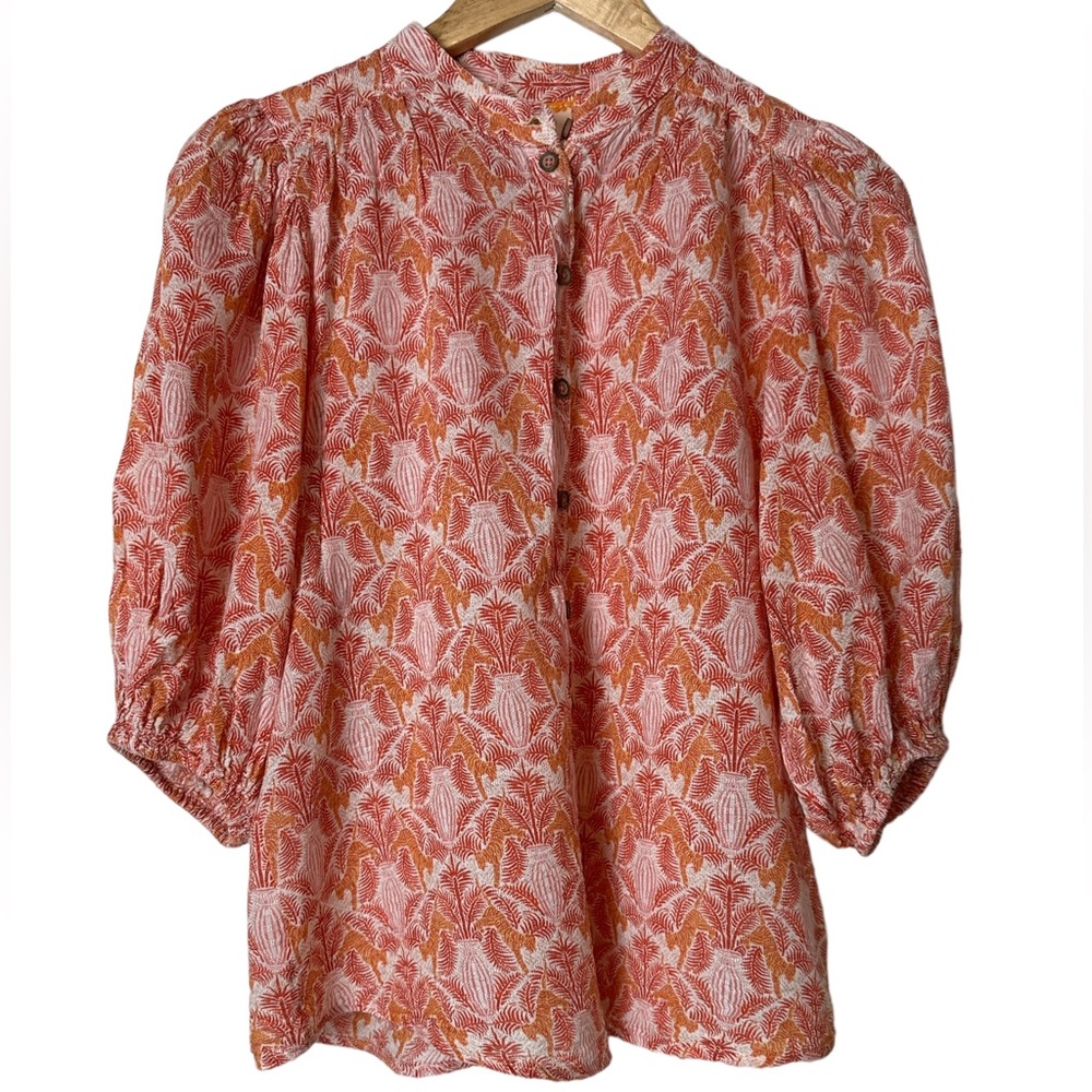 Maeve Anthropologie Kalapana Tiger Palms Blouse Puff Sleeve Size 4 - Picture 8 of 9